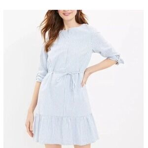 LOFT Blue White Striped Seersucker Tiered Button Front Dress XXL 613671 SU23